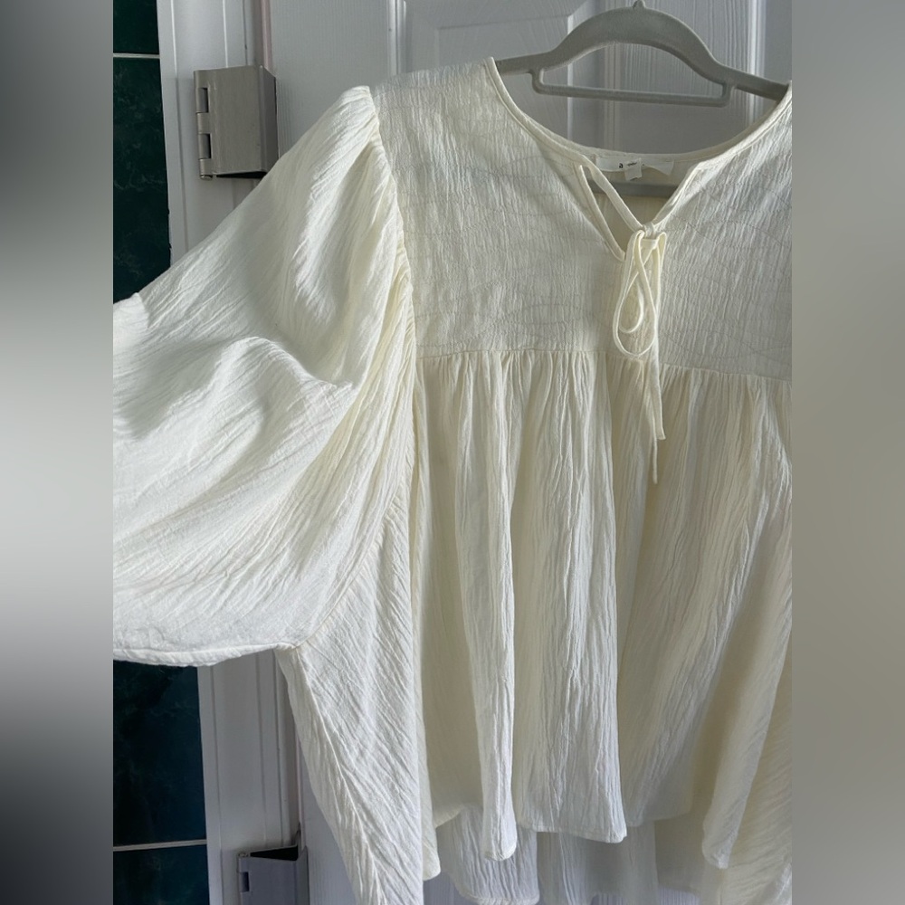 Amente boho cotton white quilted peasant top blouse - Picture 2 of 9